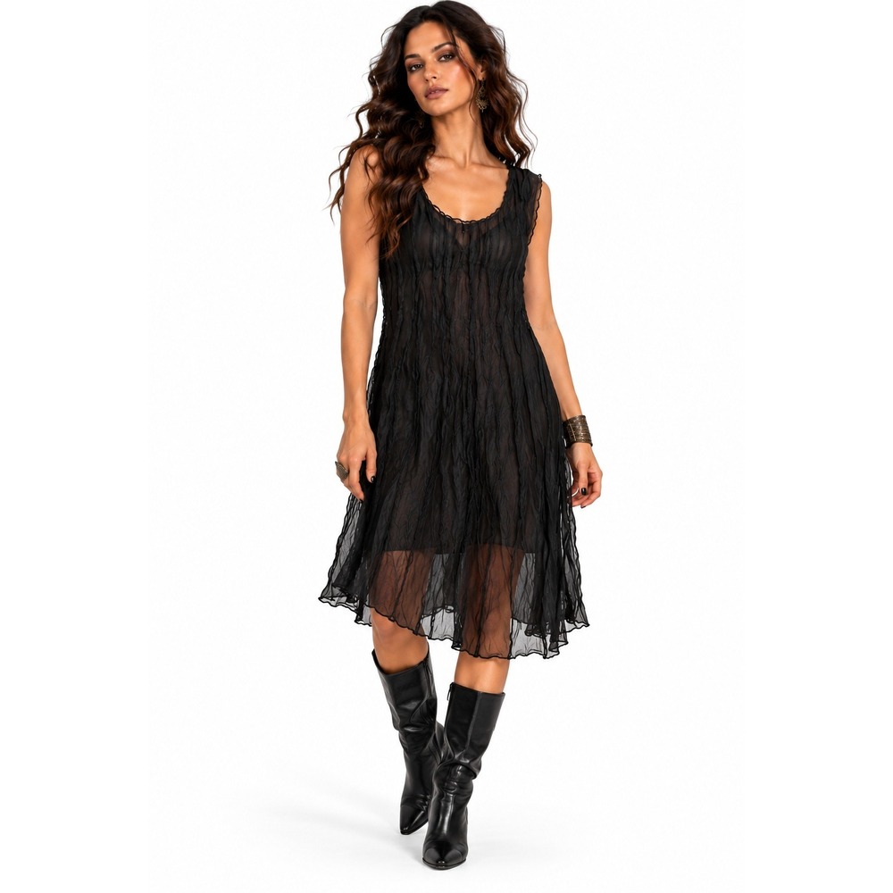 Sandi Kent Beverly Hills Black Sheer Crinkle Dress Dark Romantic Fairy Grunge